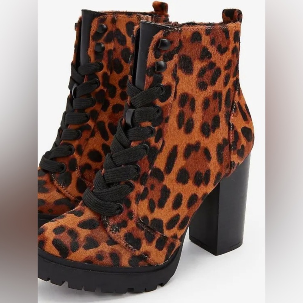 Express Cheetah Chunky Heel Boots Size 8.5